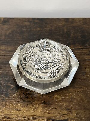 #ad ARKANSAS Lucite Encased 2 5 8” Medal Medallic Art Co DANBURY BRONZE Paperweight $49.99