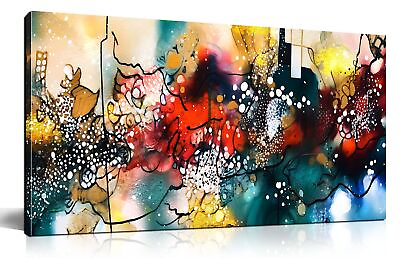 #ad Colorful Abstract Picture Large Framed Canvas Wall Art for Bedroom Living Roo... $97.27