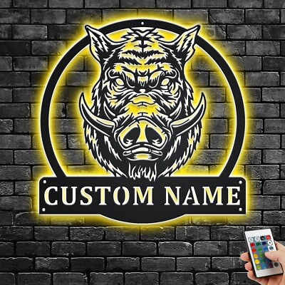 #ad Custom LED Metal Sign Boar Head Metal Art Wild Boar Head Sign Rustic Home Decor $270.95