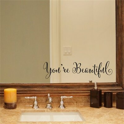 #ad Bathroom Wall Stickers Art You#x27;re Beautiful Mirror Quote Decal Living Home Decor $2.59