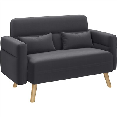 #ad 46quot; Modern Small Fabric Loveseat Mid Century Pet Sofa Couch with Solid Wood Legs $149.99