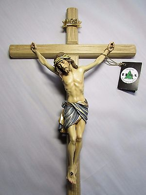 Large Wall Cross Crucifix Beautifully Hand Painted amp; Hand Carved All Wood $159.95