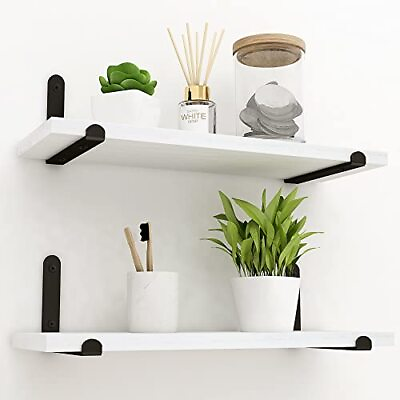 #ad White Floating Shelves for Wall Over Toilet Bathroom Modern Wall Mounted Set ... $38.43