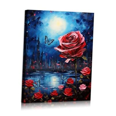 #ad Red Wall Art Paintings Flower Prints Pictures Wall Decor Blue 12x16inches Rose $35.45