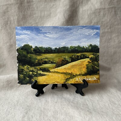 #ad Landscape Painting Fields Landscape Small Art Meadow Painting $28.00