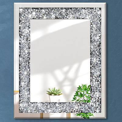 #ad Rectangle Sparkling Decorative Wall Mirror for Home Decoration with Silver Cryst $57.90