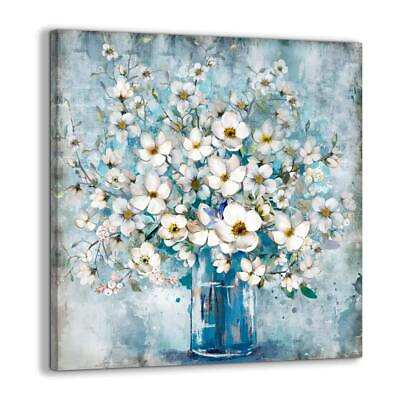 #ad Bathroom Wall Decor Blue Flower Picture Artwork for Walls 14x14 Inches Bl... $25.19