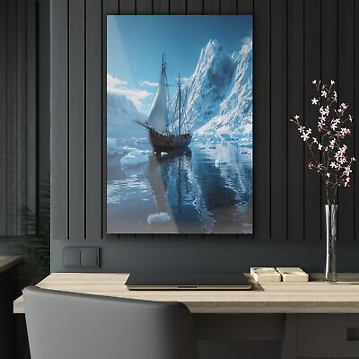 #ad #ad Realistic Seascapes Home Decor Glass Wall Art North Sea Ice Sailing Ship C192 $291.32