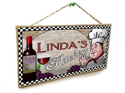 #ad Linda#x27;s Kitchen Italian Wine Fat Chef Style 5x10 Linda SIGN $15.99
