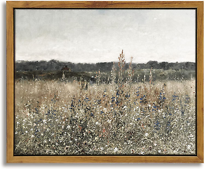 #ad Framed Canvas Wall Art Home Decor Meadow with Flowers Painting Wall Art Prints $25.67