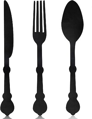 #ad Large Fork Knife Spoon Set Wall Decor Rustic Wooden Kitchen Utensils Wall Sign W $20.39