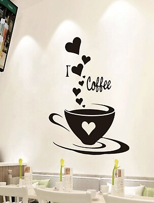 #ad #ad I Love Coffee Cup Hearts Decal Coffee Bar Wall Sticker Home Wall Accent Sale $12.99