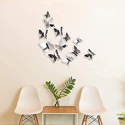 #ad 48 Pieces Butterfly Wall Decor DIY Mirror 3D Butterfly Stickers Removable Butter $13.71