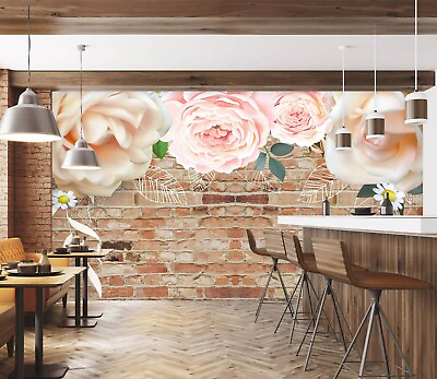 3D Brick Wall Flowers G12721 Wallpaper Wall Murals Removable Self adhesive Honey AU $294.99