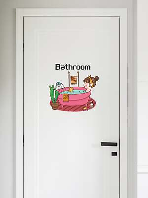 #ad Bathroom Door Wall Sticker Bathroom Sign Cartoon Girl Decoration $7.64