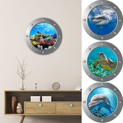 #ad 3D Porthole Underwater Wall Stickers Bathroom Sea Life Animal Decal Vinyl Poster C $4.48