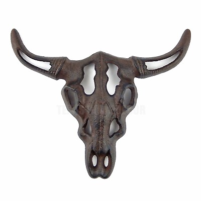 #ad Heavy Duty Cast Iron Metal Longhorn Steer Cow Skull Wall Plaque Rustic Western $34.95