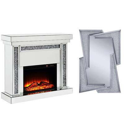 #ad Home Square 2 Piece Set with Mirrored Fireplace and Wall Decor in Mirrored $1739.15