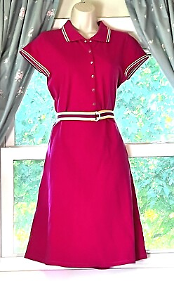 #ad LIZGOLF NEON PINK Fuschia Knit DRESS Size MEDIUM w Matching Belt Short Sleeves $24.95
