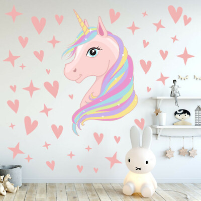 #ad Removable Wall Stickers Fairy Unicorn Lovely Hearts Dots Girls Kids Room Decor $6.95