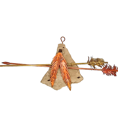 #ad Native American Style Wall Art Metal Sculpture Rock Carving Feathers Arrow West $199.20