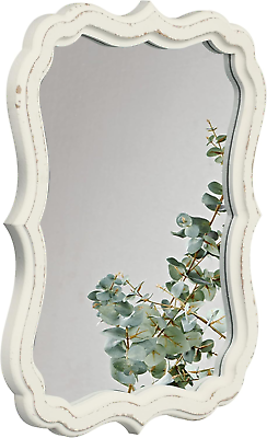 #ad Rustic White Scalloped Wall Mirror 12quot; X 15quot; Mirror Wall Decor Decorative Wall $41.99