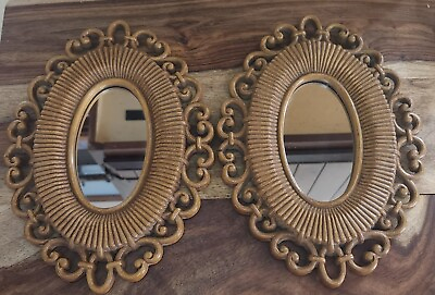 #ad Vintage Set of Two Ornate Hollywood Regency Wall Decor Mirrors Homco Dart #2615 $12.99
