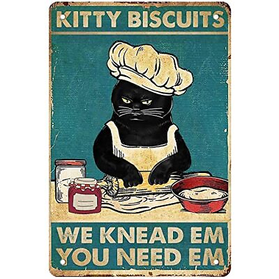 #ad #ad Black Cat Decor Kitchen Wall Art Metal Tin Sign Kitty Biscuits We Knead Em ... $17.41