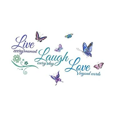 #ad Live Laugh Love Inspirational Quotes Wall Decals Butterfly Motivational Blue $16.51
