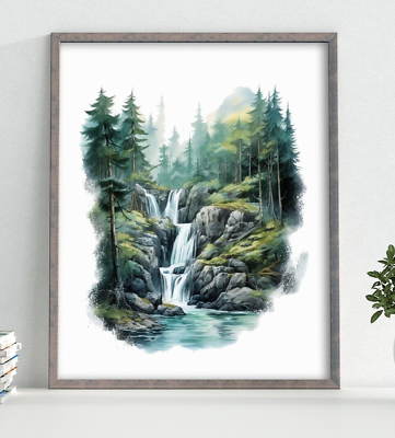 #ad Waterfall Wall Art Print Landscape Wall Art Decor Print Nature Scene Home Decor $9.99