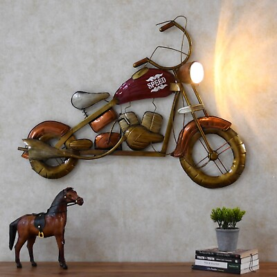 #ad Brown Metal Big Wall Hanging Bike Showpiece With Led HeadLight 26 Inch $390.00