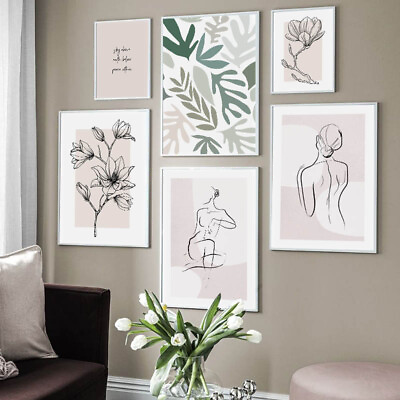 #ad #ad Abstract Botanical Poster Line Drawing Woman Canvas Wall Print Modern Home Decor $11.96