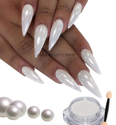 #ad WHITE CHROME POWDER Pigment Pearl Nails Nail Art Crystal Shiny Dust Glazed Donut $9.03
