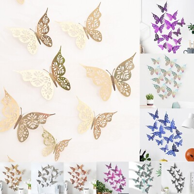 #ad 12 pcs 3D Butterfly Wall Stickers Room DIY Decal Home Decor Multiple Colour $5.64