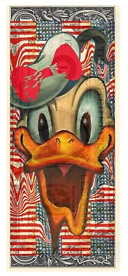 #ad Death NYC ltd signed art US DOLLAR bill $1 bank note Donald Duck American Flag $79.99