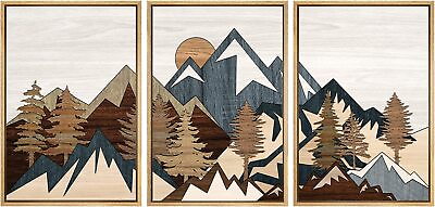 #ad Mountain Landscape Wall Art Framed Canvas Prints Set of 3 Rustic Decor $138.59