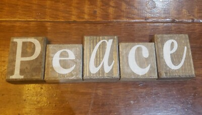 #ad Natural White Wooden Peace Sign RUSTIC Decor Decorative Word 12quot; Free Standing $7.00