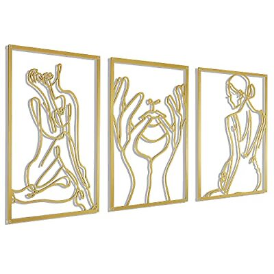 #ad Gold Wall Art Decor For Living Room Bedroom Minimalist Modern Abstract Line Wall $36.94