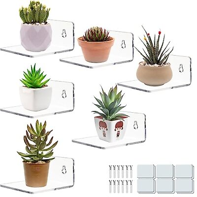 #ad 6 Pack Acrylic Small Shelf Floating Wall Storage Shelf for Figures Plant Photo $13.56