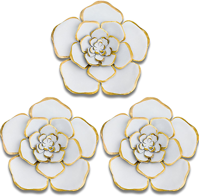 #ad 3 Pieces Large Wall Metal Flowers Multiple Layer Home Decoration for Indoor Outd $37.49