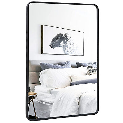 #ad 24quot;x36quot; Black Wall Mirror for Bathroom Metal Frame with Rounded Corner Rectangul $54.58