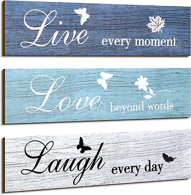 #ad 3 Pieces Rustic Wood Sign Wall Decor Live Love and Laugh Quote Sign Farmhouse 12 $16.36