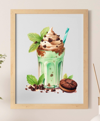 #ad #ad Milkshake Wall Art Print Mint Chocolate Chip Milkshake Kitchen Decor Wall Art $9.99