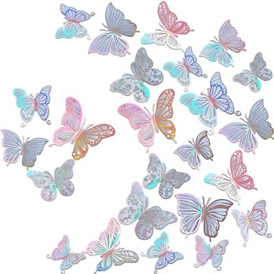 #ad 3D Butterfly Wall Decor 3 Sizes 4 Styles 48Pcs Butterfly Laser Pink $11.50