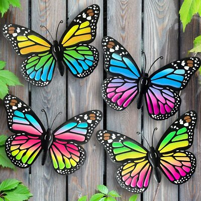 #ad Colorful Butterfly Wall Art 4Pack Metal Outdoor Decor for Home Yard Patio Garden $26.57