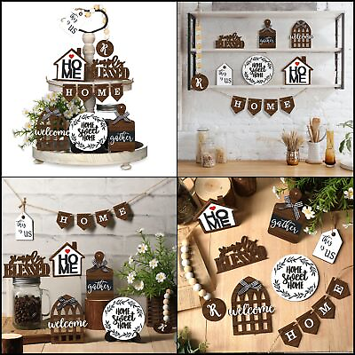 #ad #ad Rustic Home Decor Set Wooden Sign Tray Farmhouse Decorations for Kitchen House $19.37