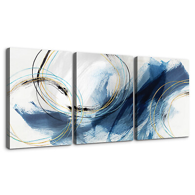 #ad Blue Grey Abstract Canvas Wall Art 3 Pieces Ink Wall Decor for Home amp; Bedroom $89.99