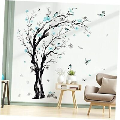 #ad Large Watercolor Tree Wall Decals Blue Flower Branch Wall Stickers Living $32.45