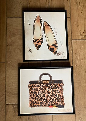 #ad Home Decor Wall Canvas Cheetah Animal Print Set Of 2 Purse Shoes $23.00