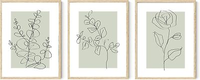 #ad Sage Green Botanical Wall Art Framed Set of 3 Farmhouse Green Floral Leaf Pl... $104.89